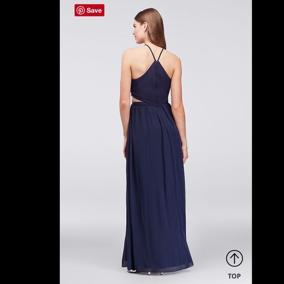 Pearl cutout Navy Blue Prom Dress- David’s Bridal - Picture 5 of 8